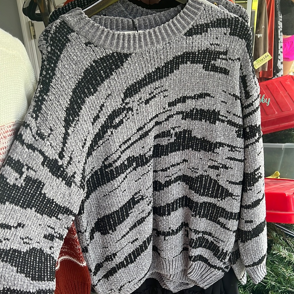 Grey & Black Tiger Knitted Sweater